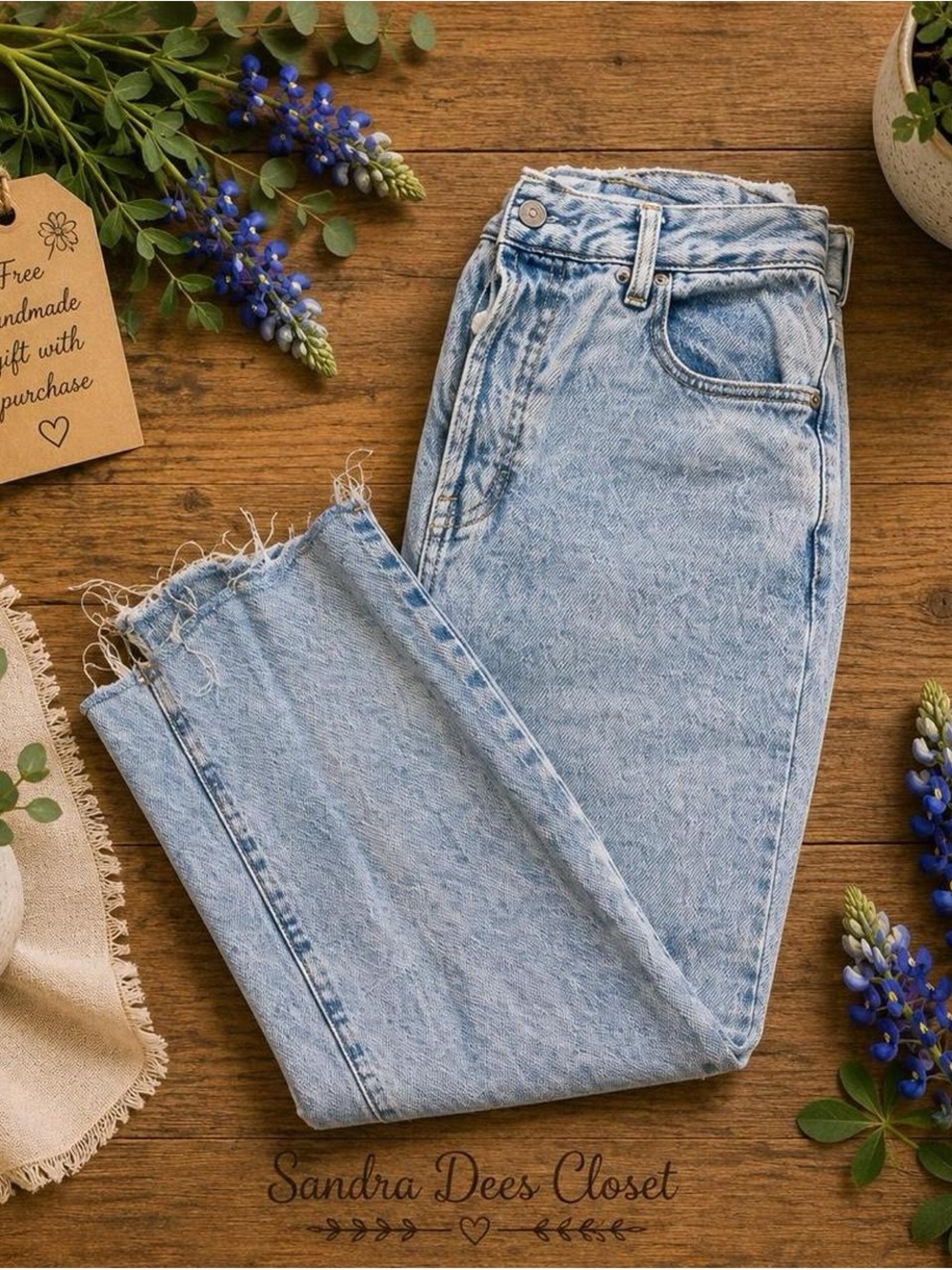 PacSun Light Blue Straight Leg Jeans with Frayed Hem